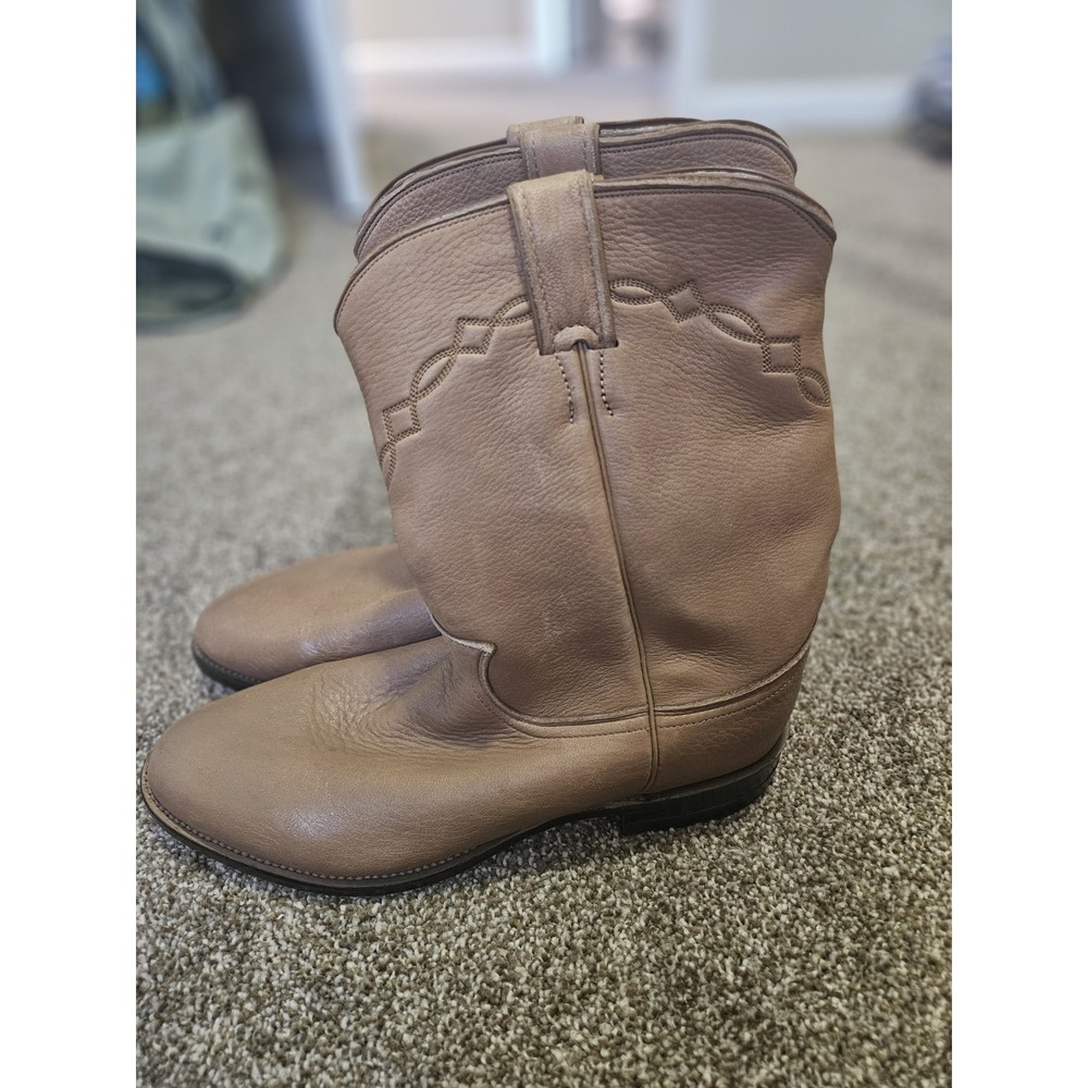 Justin Beige Roper Western Cowboy Boots Style 3468 Sz 9D Mens USA MADE